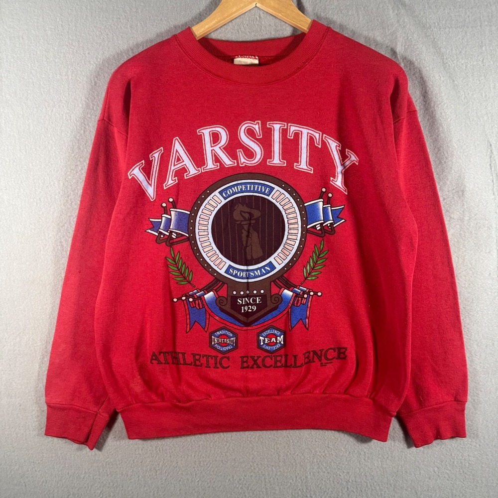 Vintage Varsity Athletic Excellence Red Crewneck Sweatshirt Large 90s Graphic
